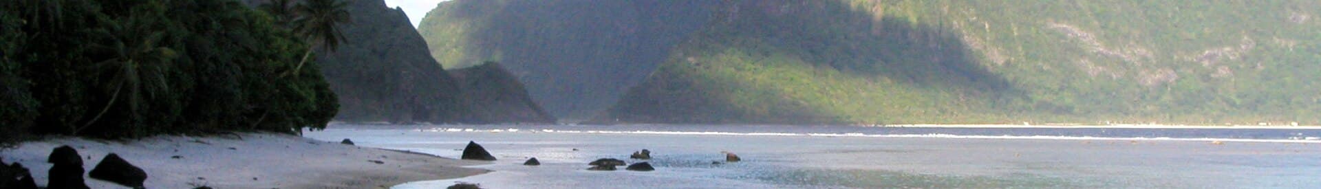 Ofu-Olosega, American Samoa. Ofu (left) and Olosega (right) are separated by a narrow strait just left of the center