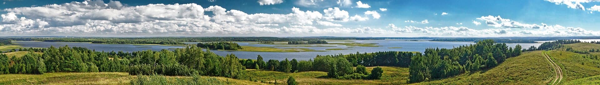 Panoramic view of Strusta Lake, Braslau Lakes, Belarus