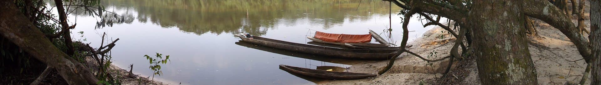 A panorama of the Lomami River at Katopa Camp, Democratic Republic of the Congo.