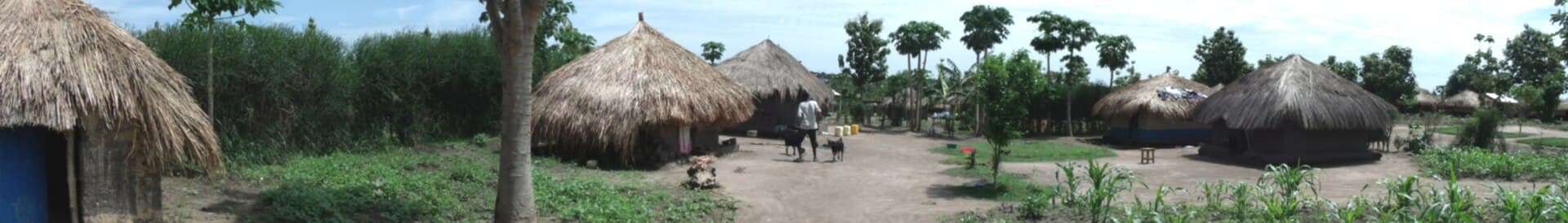 Straw huts in Yei township, South Sudan.